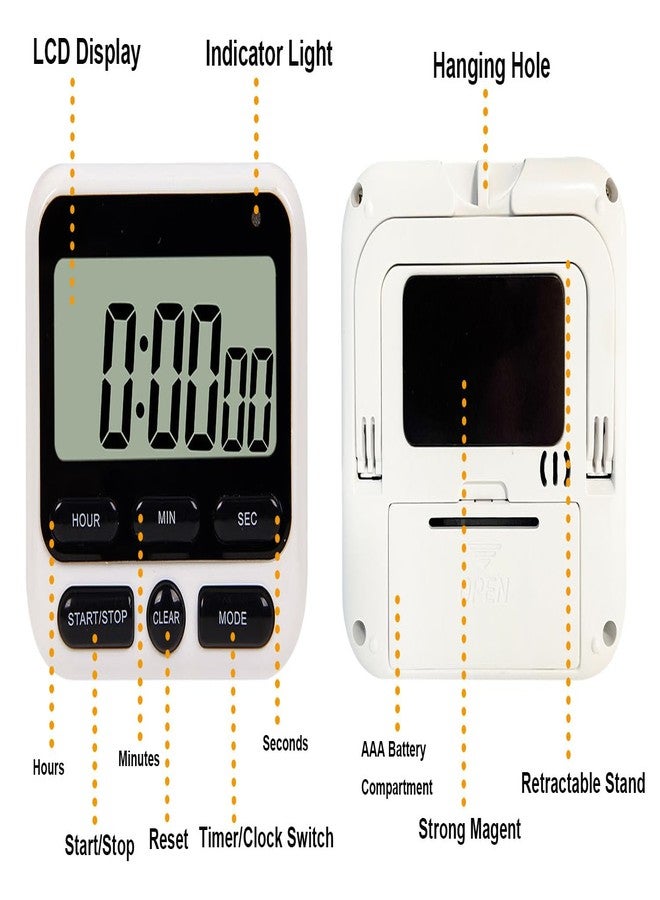 MLWSHR Multinational Digital Dual Kitchen Timer with Magnetic Mount, 24-Hour Countdown & Stopwatch, Alarm Clock, Calendar, Visual & Audio Alerts, Mute Option, Batteries Included - Image 4